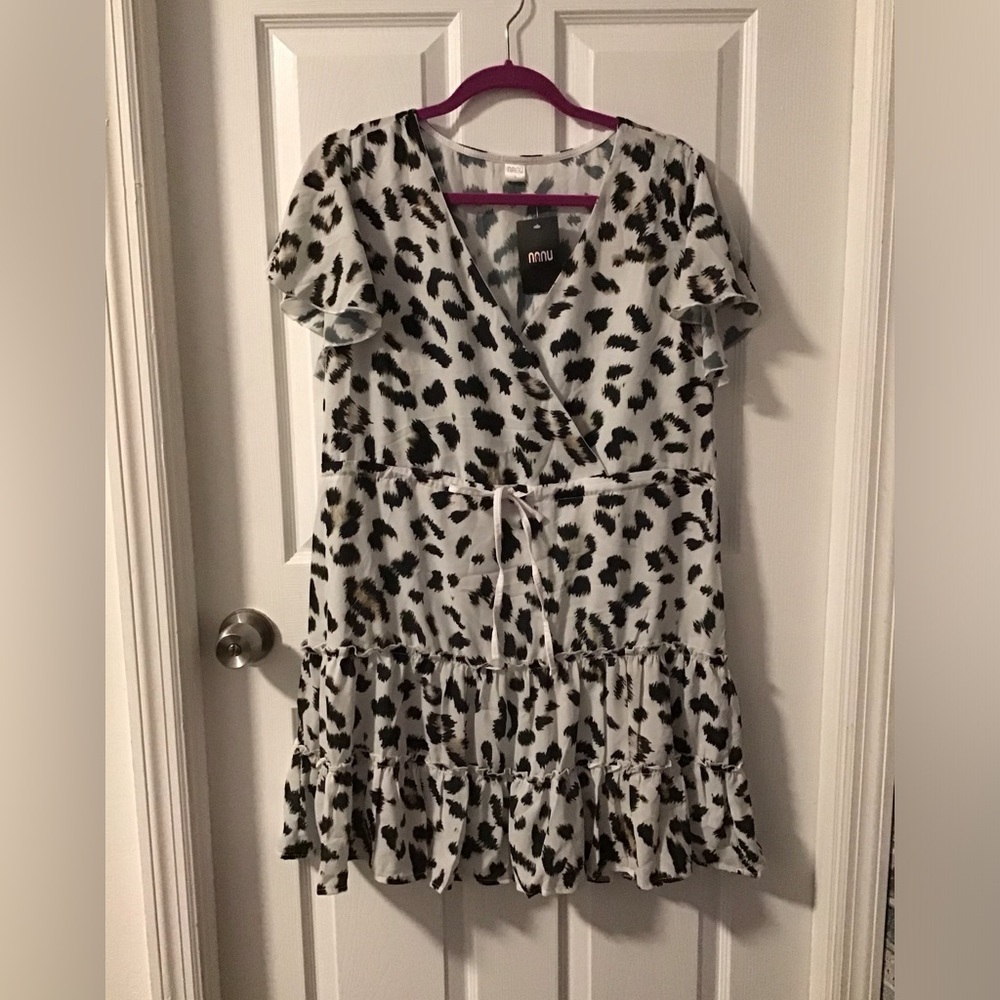 NWT! White and Black Leopard Print Mini Dress